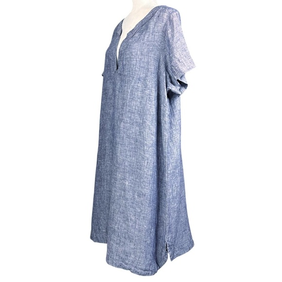 TAHARI 2X Linen Short Sleeve Dress Split Neck Pop Over - Picture 7 of 10